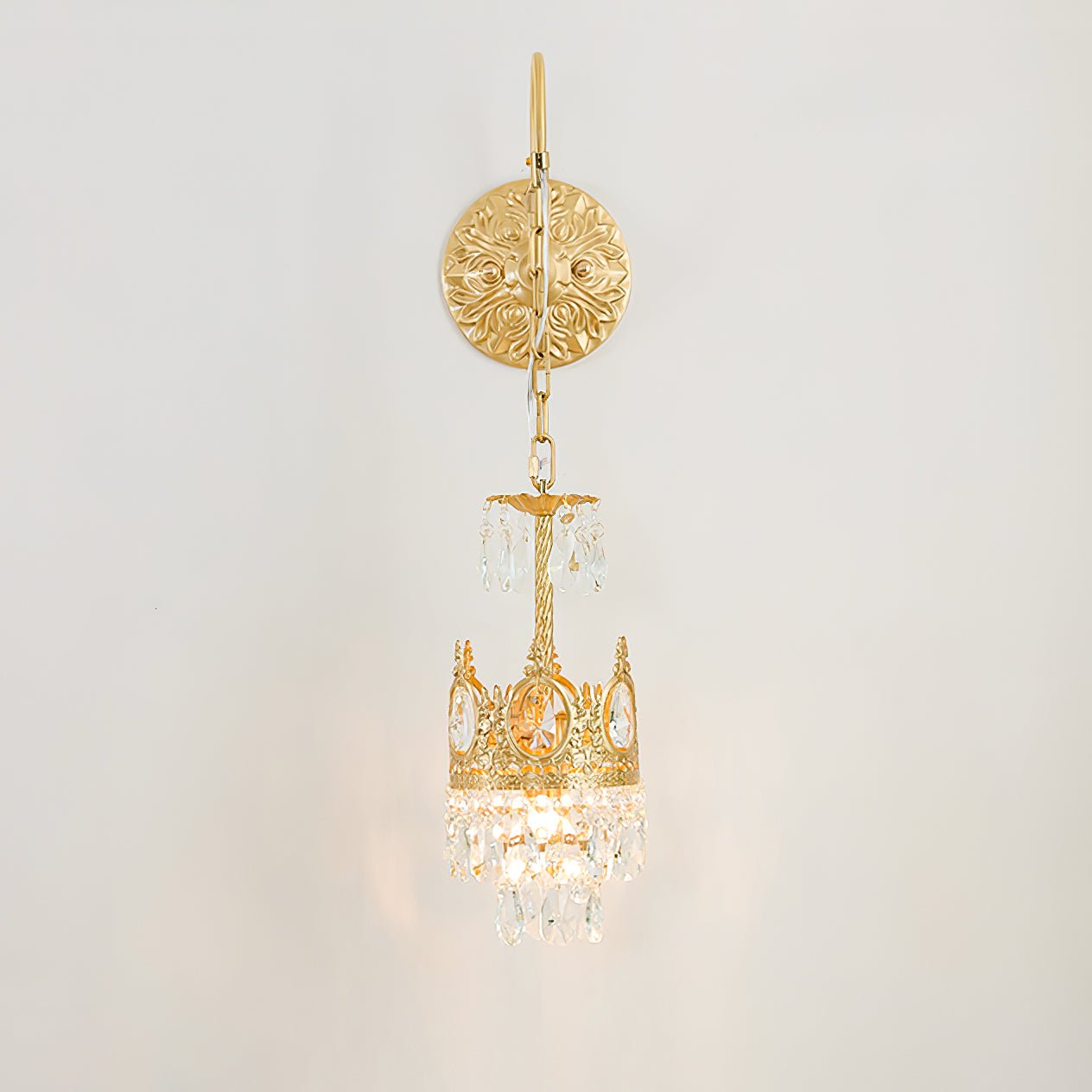 Crystal Crown Wall Light ∅ 6.3″ x H 24.4″ / Dia 16cm x H 62cm / Copper & Clear crystal Wall lamp