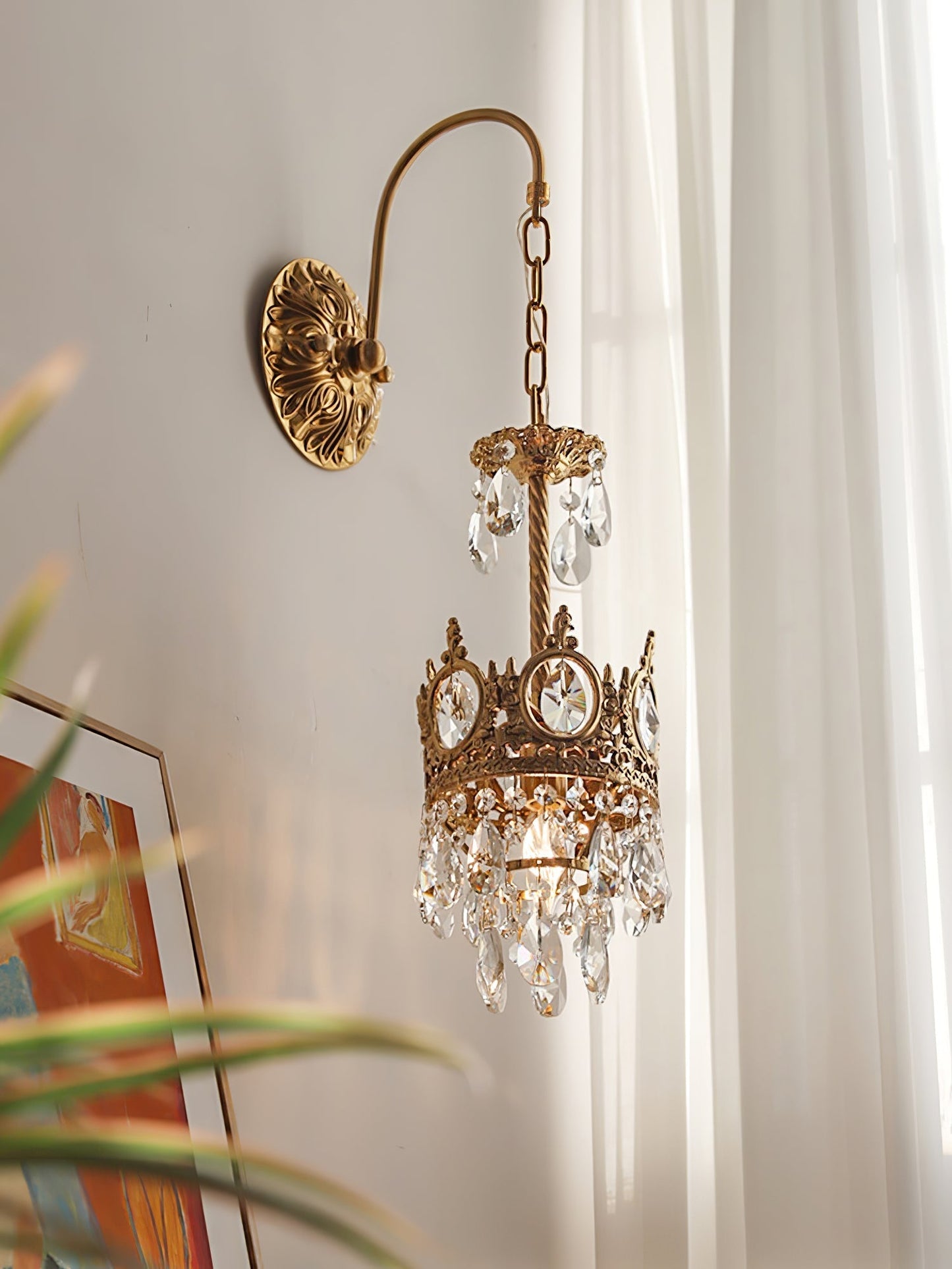 Crystal Crown Wall Light ∅ 6.3″ x H 24.4″ / Dia 16cm x H 62cm / Copper & Clear crystal Wall lamp