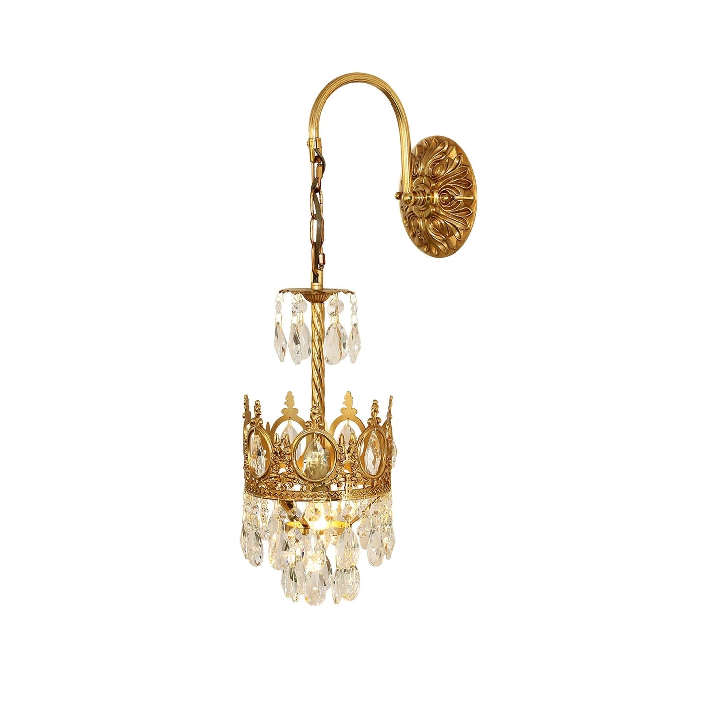 Crystal Crown Wall Light ∅ 6.3″ x H 24.4″ / Dia 16cm x H 62cm / Copper & Clear crystal Wall lamp