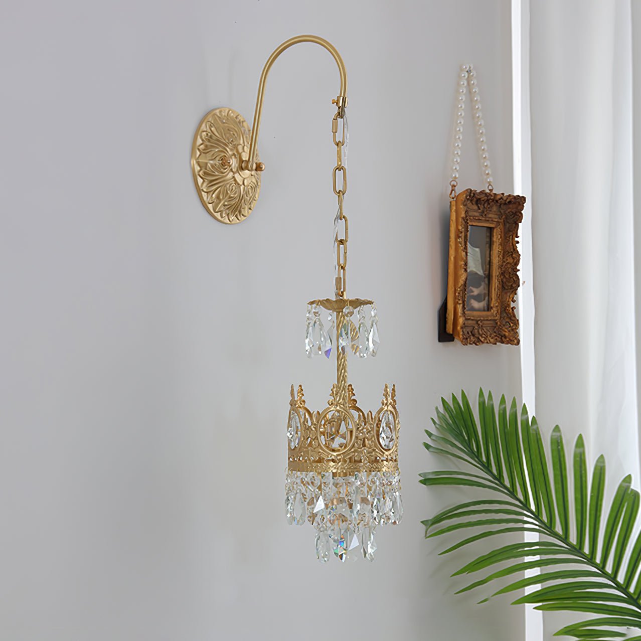 Crystal Crown Wall Light ∅ 6.3″ x H 24.4″ / Dia 16cm x H 62cm / Copper & Clear crystal Wall lamp