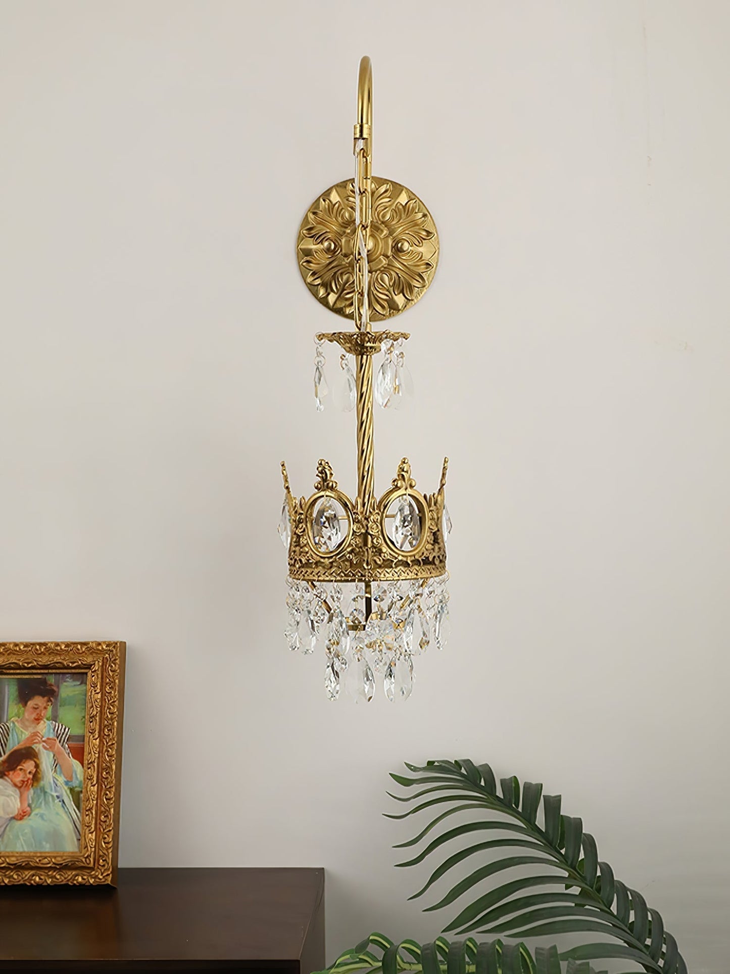Crystal Crown Wall Light ∅ 6.3″ x H 24.4″ / Dia 16cm x H 62cm / Copper & Clear crystal Wall lamp