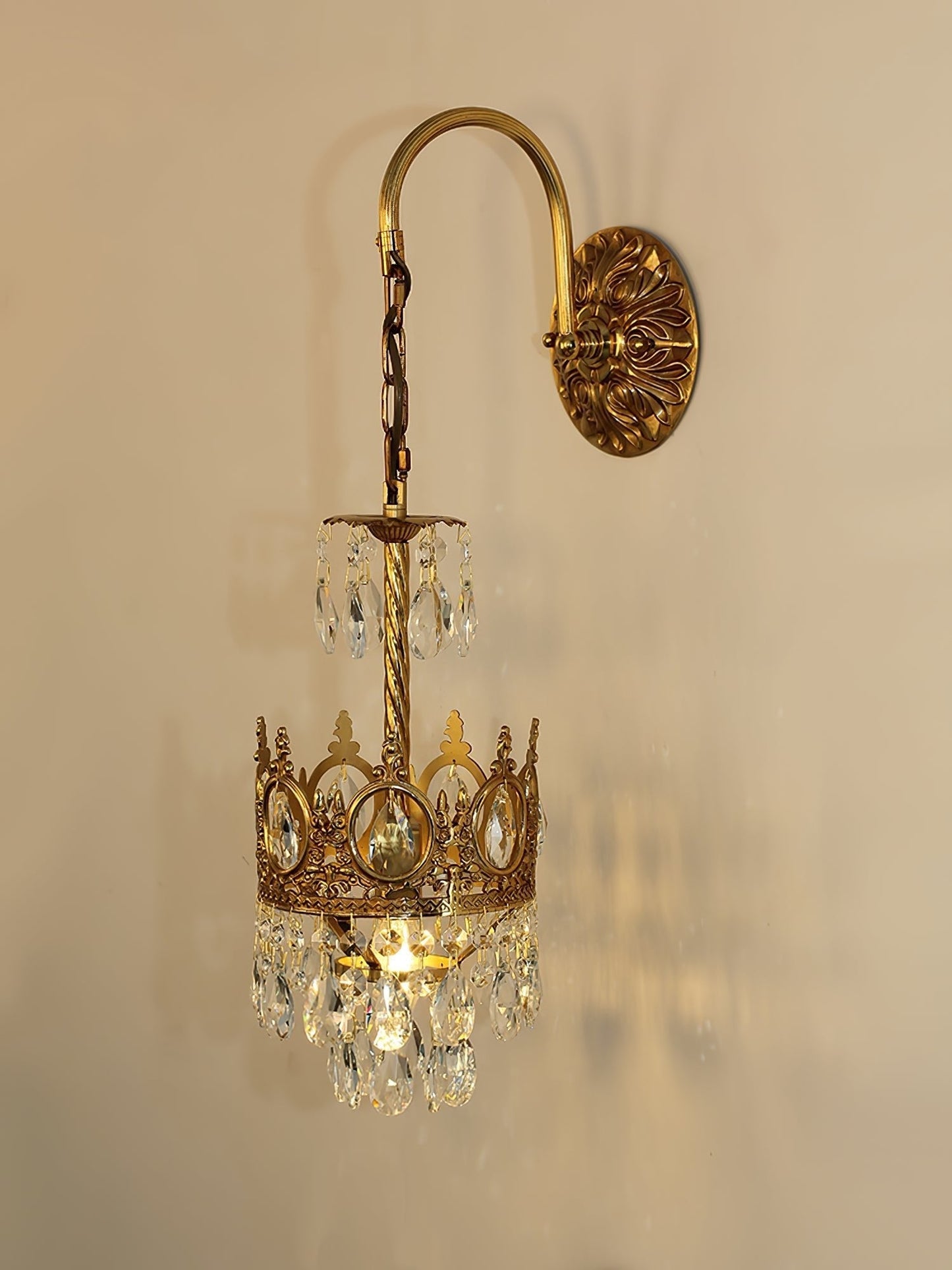 Crystal Crown Wall Light ∅ 6.3″ x H 24.4″ / Dia 16cm x H 62cm / Copper & Clear crystal Wall lamp