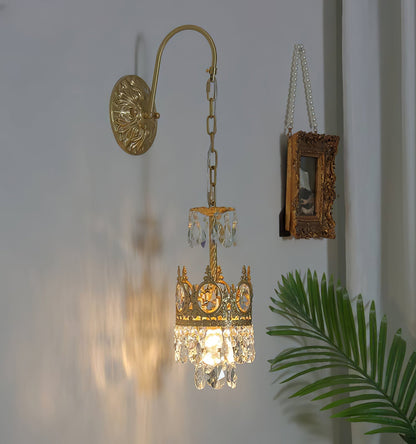 Crystal Crown Wall Light ∅ 6.3″ x H 24.4″ / Dia 16cm x H 62cm / Copper & Clear crystal Wall lamp