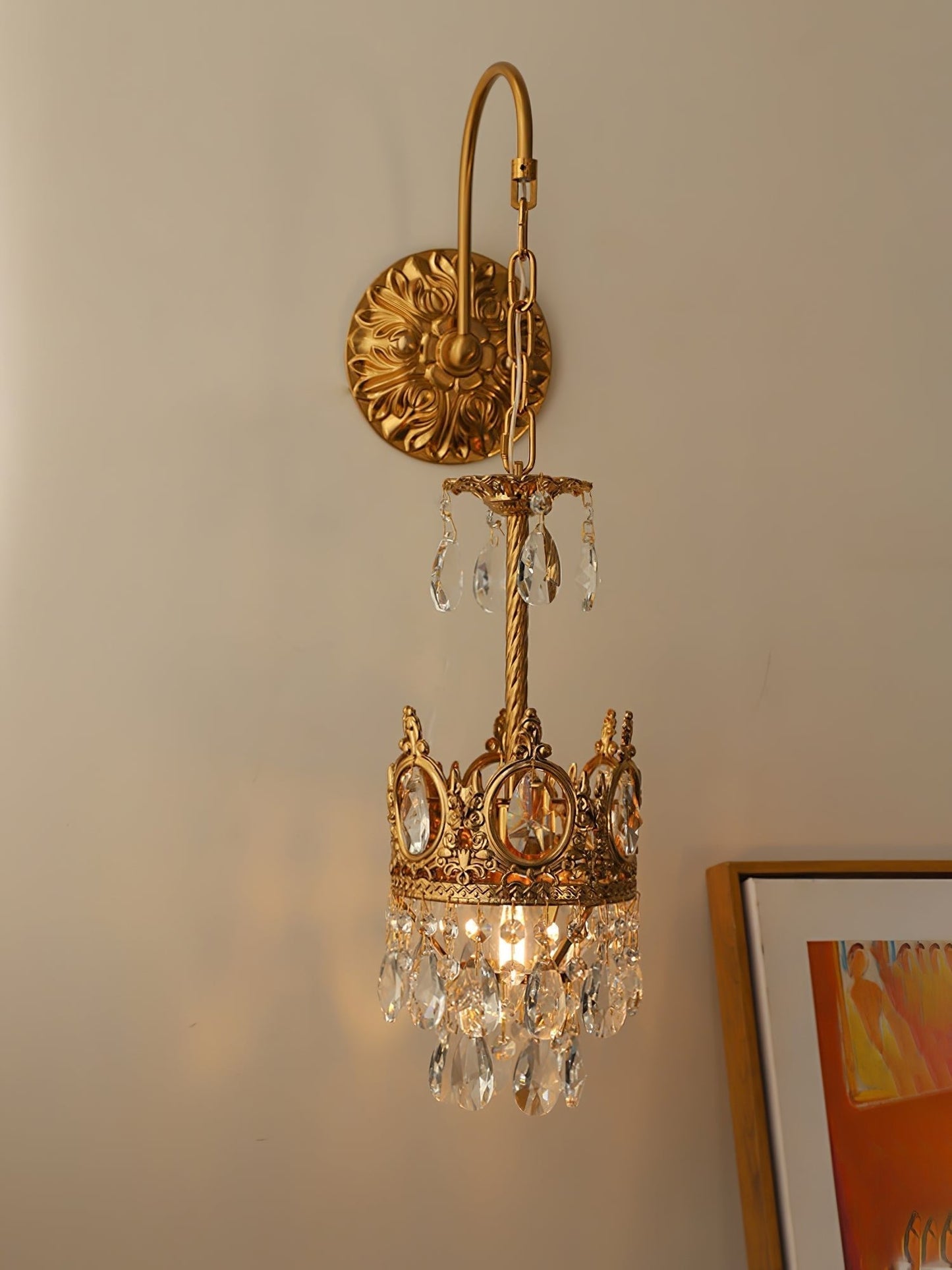 Crystal Crown Wall Light ∅ 6.3″ x H 24.4″ / Dia 16cm x H 62cm / Copper & Clear crystal Wall lamp
