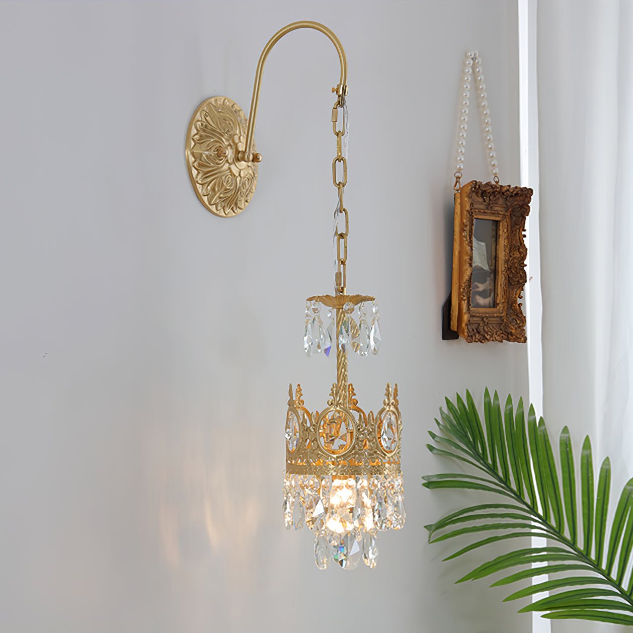 Crystal Crown Wall Light ∅ 6.3″ x H 24.4″ / Dia 16cm x H 62cm / Copper & Clear crystal Wall lamp