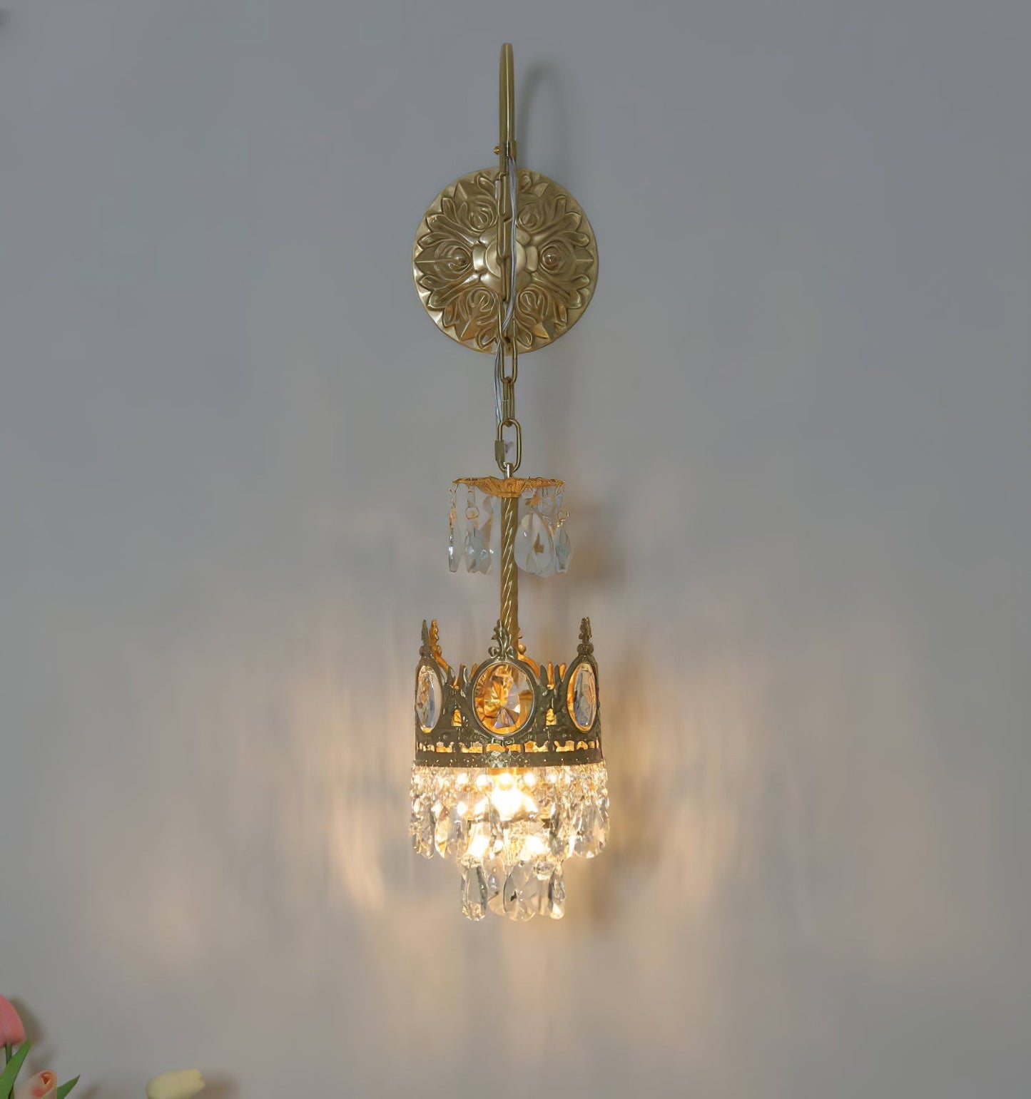Crystal Crown Wall Light ∅ 6.3″ x H 24.4″ / Dia 16cm x H 62cm / Copper & Clear crystal Wall lamp