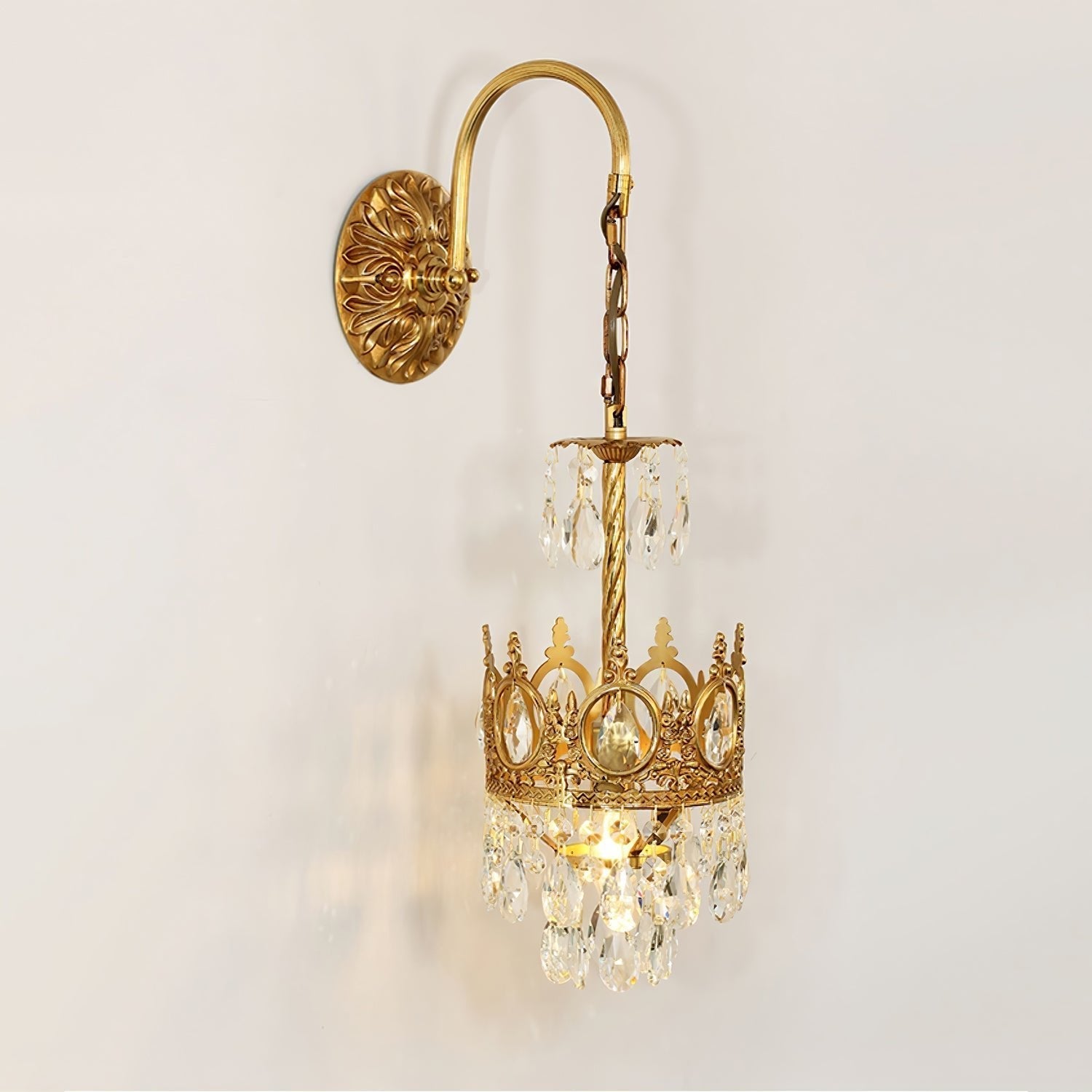 Crystal Crown Wall Light ∅ 6.3″ x H 24.4″ / Dia 16cm x H 62cm / Copper & Clear crystal Wall lamp