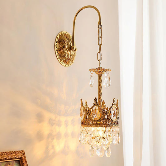 Crystal Crown Wall Light ∅ 6.3″ x H 24.4″ / Dia 16cm x H 62cm / Copper & Clear crystal Wall lamp