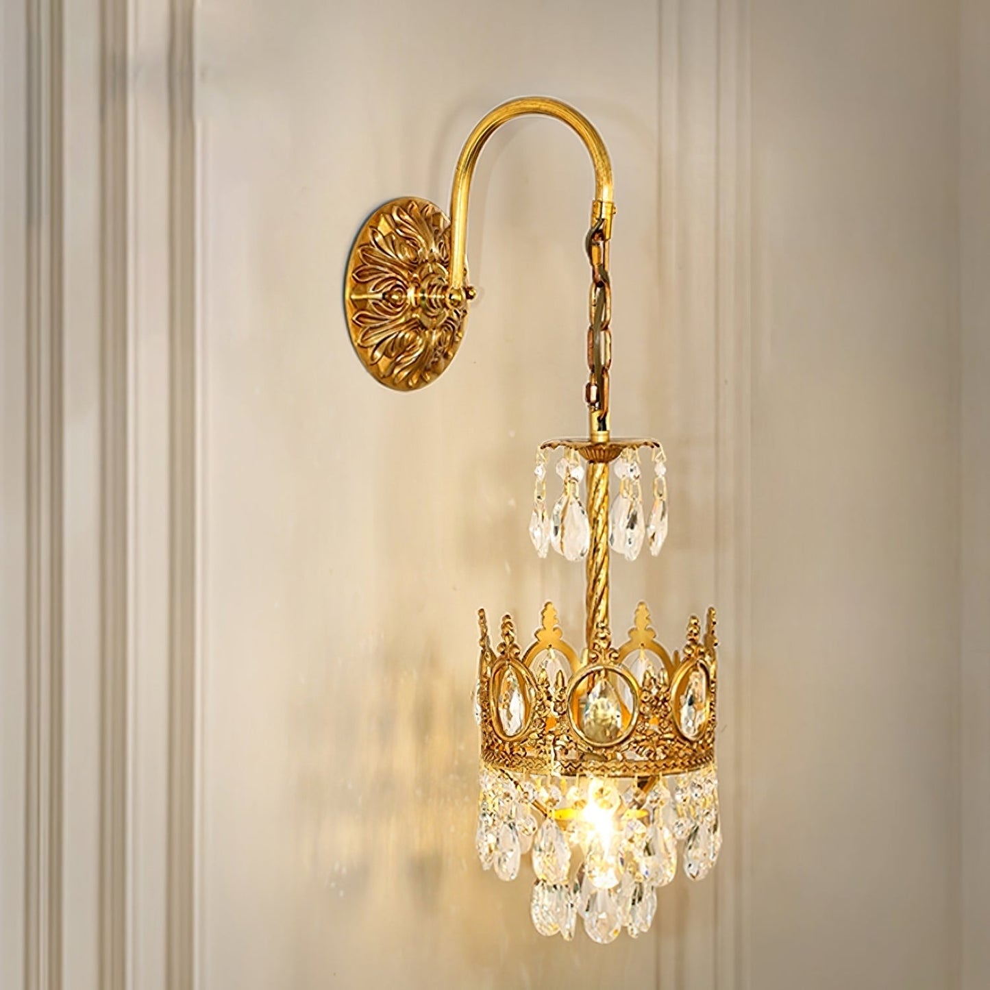 Crystal Crown Wall Light ∅ 6.3″ x H 24.4″ / Dia 16cm x H 62cm / Copper & Clear crystal Wall lamp