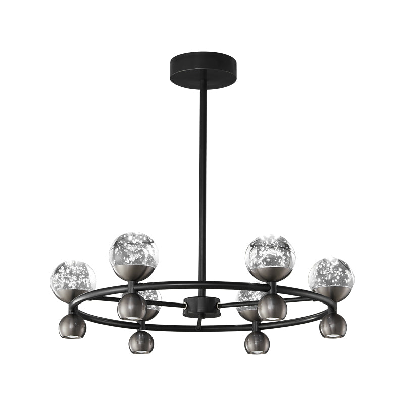 Crystal Nebula Chandelier 6 + 6 heads ∅ 25.6″ x H 7.1″ / Black / Three-Color Changing Light Chandelier