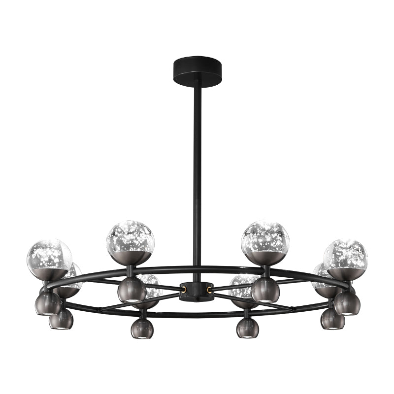 Crystal Nebula Chandelier 8 + 8 heads ∅ 31.5″ x H 7.1″ / Black / Three-Color Changing Light Chandelier