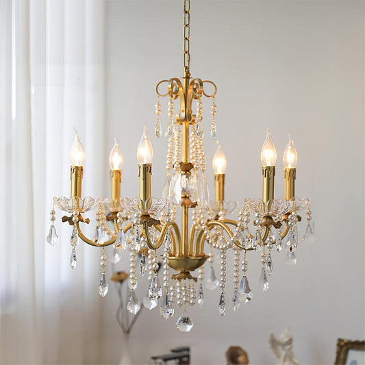 Crystal Pearl Chandelier Φ 23.6″ x H 23.6″ / Dia 60cm x H 60cm / Brass & Clear Chandelier