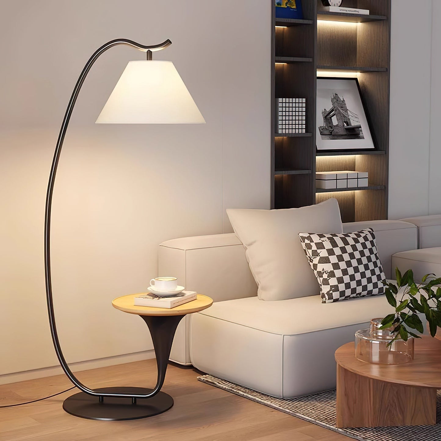 Curvature Floor Lamp ∅ 19.7″ x H 65″ / Black & Wood Color Pallet / US Plug Floor lamp