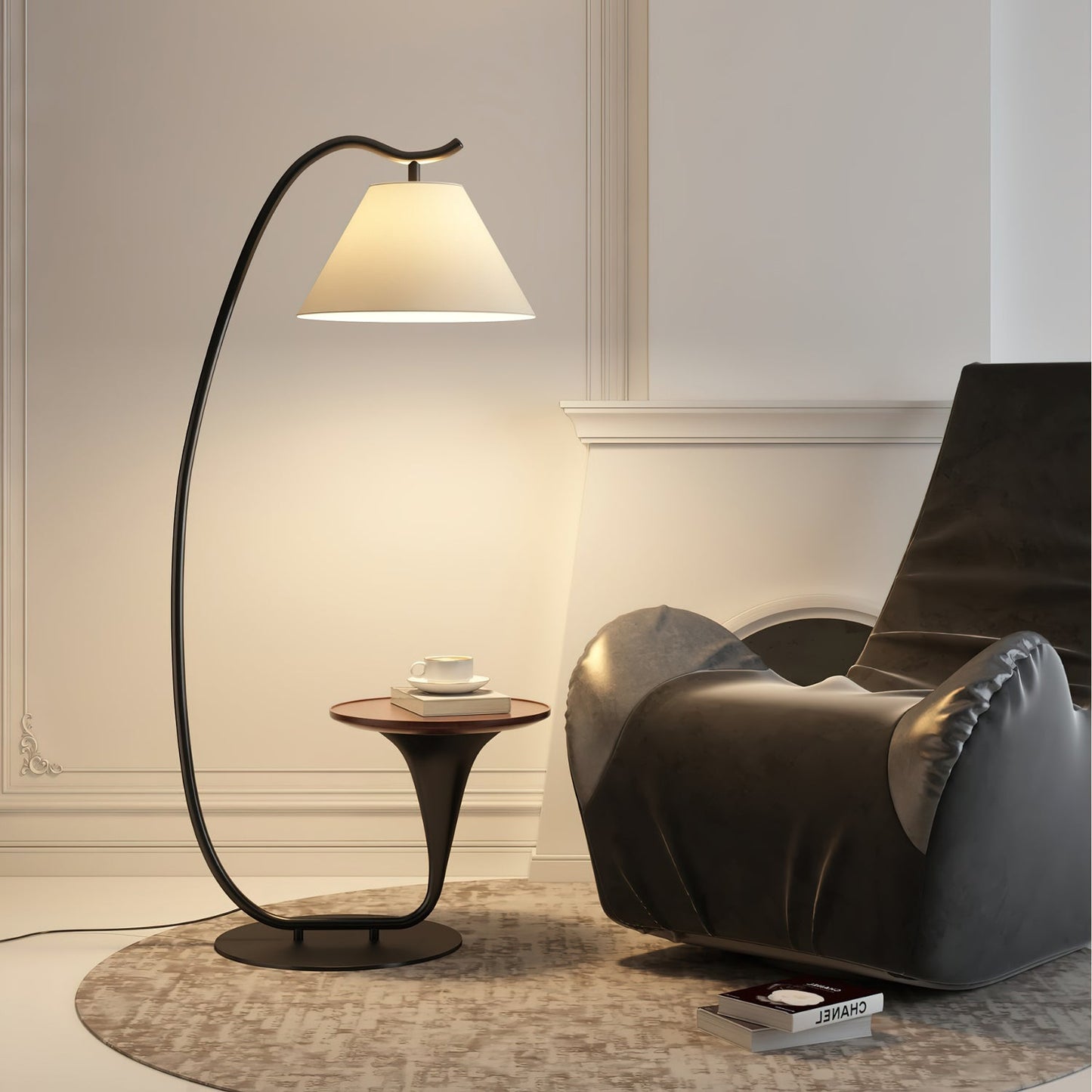 Curvature Floor Lamp ∅ 19.7″ x H 65″ / Black & Walnut Color Pallet / US Plug Floor lamp
