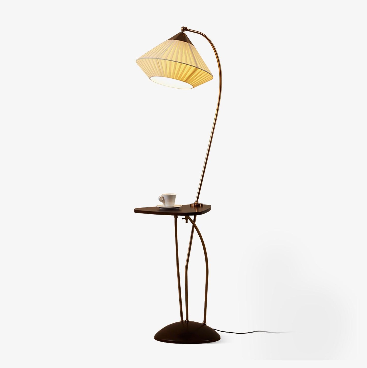 Curve With Table Floor Lamp ∅ 11.8″ x H 55.1″ / Dia 30cm x H 140cm / Brass & Walnut & Beige / US Plug Floor lamp