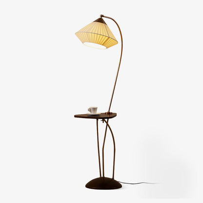 Curve With Table Floor Lamp ∅ 11.8″ x H 55.1″ / Dia 30cm x H 140cm / Brass & Walnut & Beige / US Plug Floor lamp