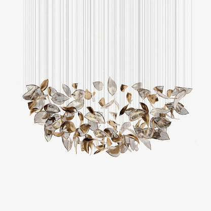 Shake Leaves Chandelier ∅ 47.2″ x 78.7″ / Dia 120cm x 200cm / Gold & Clear / Warm Light Chandelier