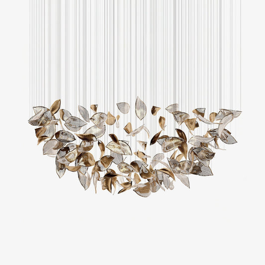 Shake Leaves Chandelier ∅ 47.2″ x 78.7″ / Dia 120cm x 200cm / Gold & Clear / Warm Light Chandelier