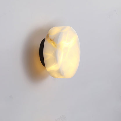 Cylindrical Alabaster Wall Light ∅ 7.9″ x H 3″ / Black & White / Warm Light Wall lamp