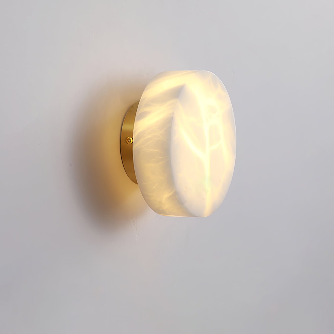 Cylindrical Alabaster Wall Light ∅ 7.9″ x H 3″ / Brass & White / Warm Light Wall lamp
