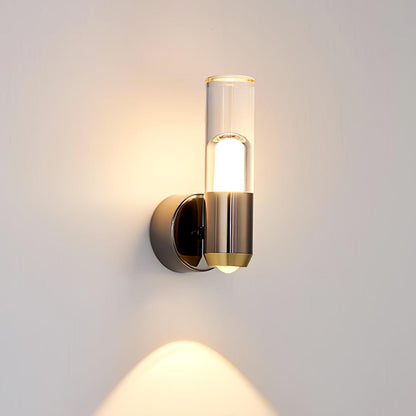 Cylindrical Modern Wall Light ∅ 3.1″ x H 7.9″ / Dia 8cm x H 20cm / Bright black & Clear / Warm Light Wall lamp