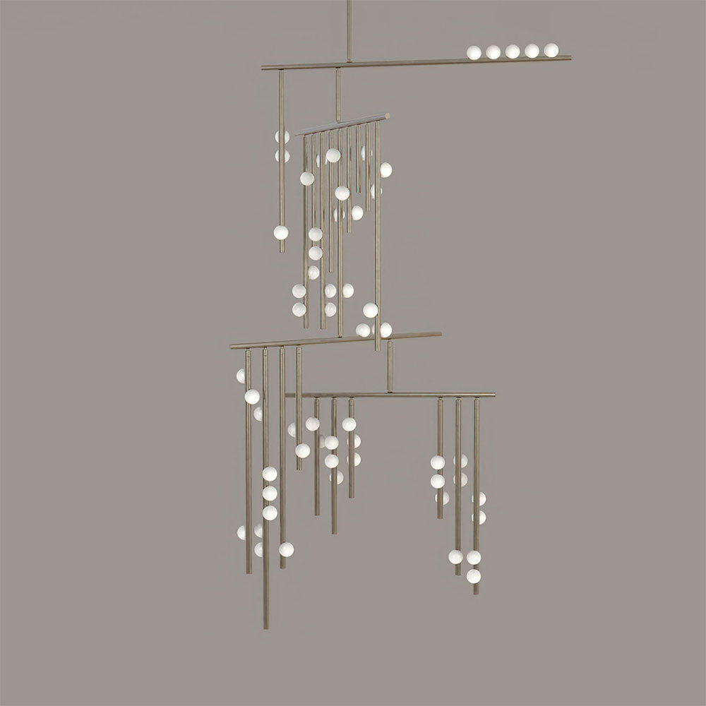 Brass Glass Drop Chandelier 59 Heads L 47.2’’ x W 43.3’’ x H 133.9’’ / Nickel & White Chandelier