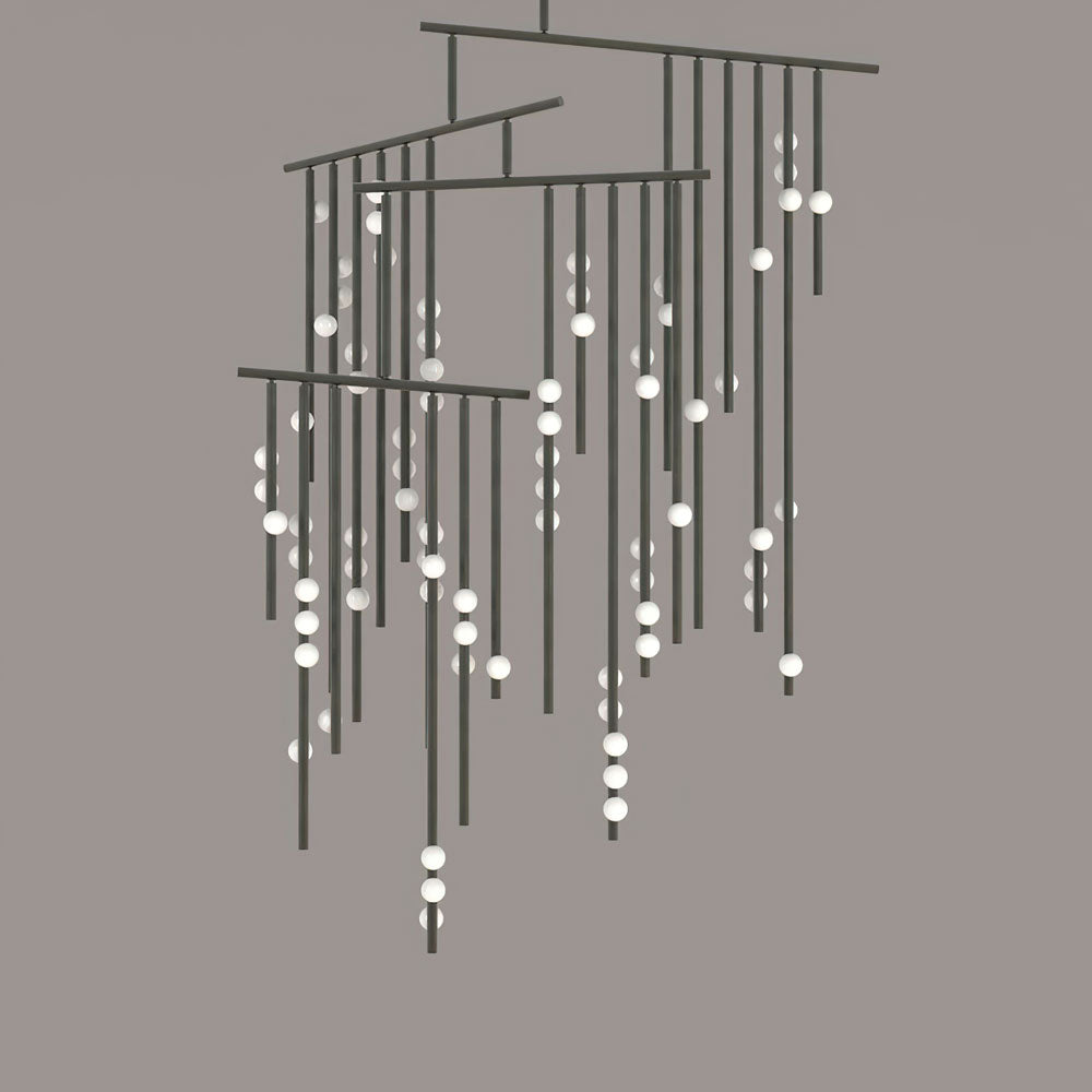 Brass Glass Drop Chandelier 76 Heads L 86.6’’ x W 70.9’’ x H 157.5’’ / Black & White Chandelier
