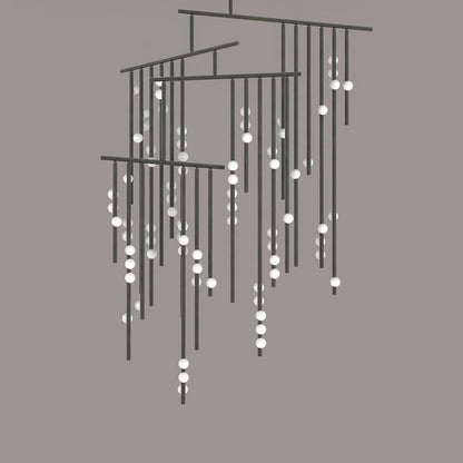 Brass Glass Drop Chandelier 76 Heads L 86.6’’ x W 70.9’’ x H 157.5’’ / Black & White Chandelier