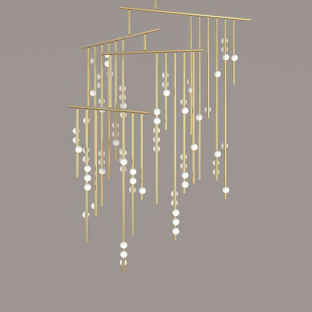 Brass Glass Drop Chandelier 76 Heads L 86.6’’ x W 70.9’’ x H 157.5’’ / Brushed brass & White Chandelier