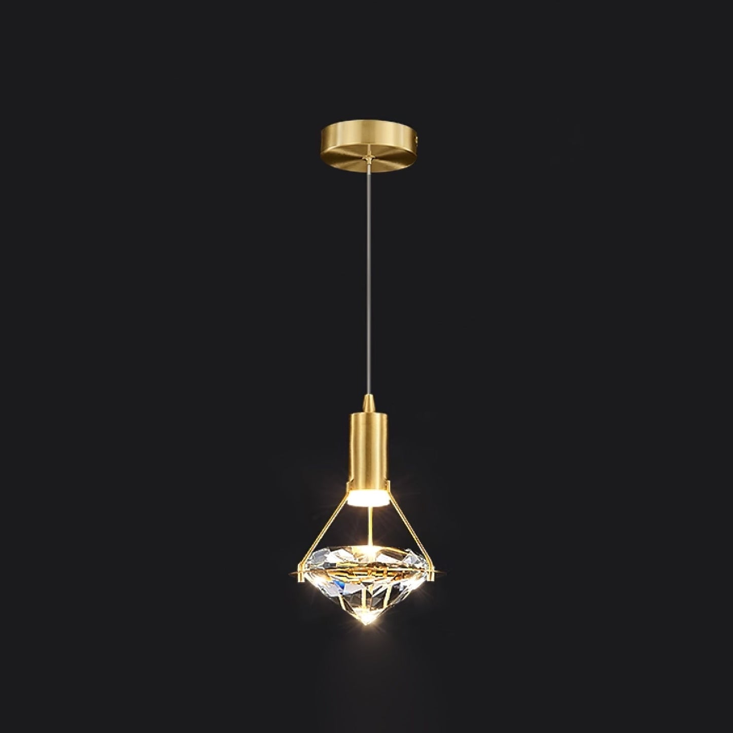Diamond Pendant Lamp 1heads ∅ 5.3″ x H 6.6″/ Dia 13.5cm x H 17cm / Brass & Clear / Three-color changing light Pendant