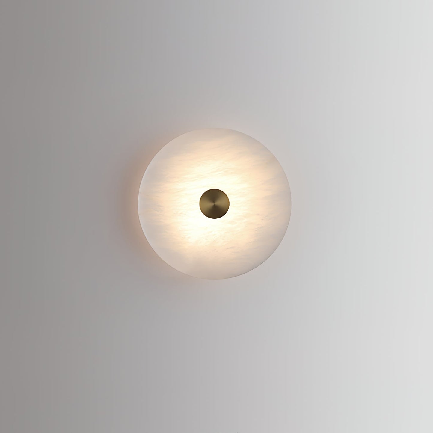 Disc Shaped Alabaster Wall Light ∅ 7.9″ x H 2.8″ / Brass & White / Warm Light Wall lamp
