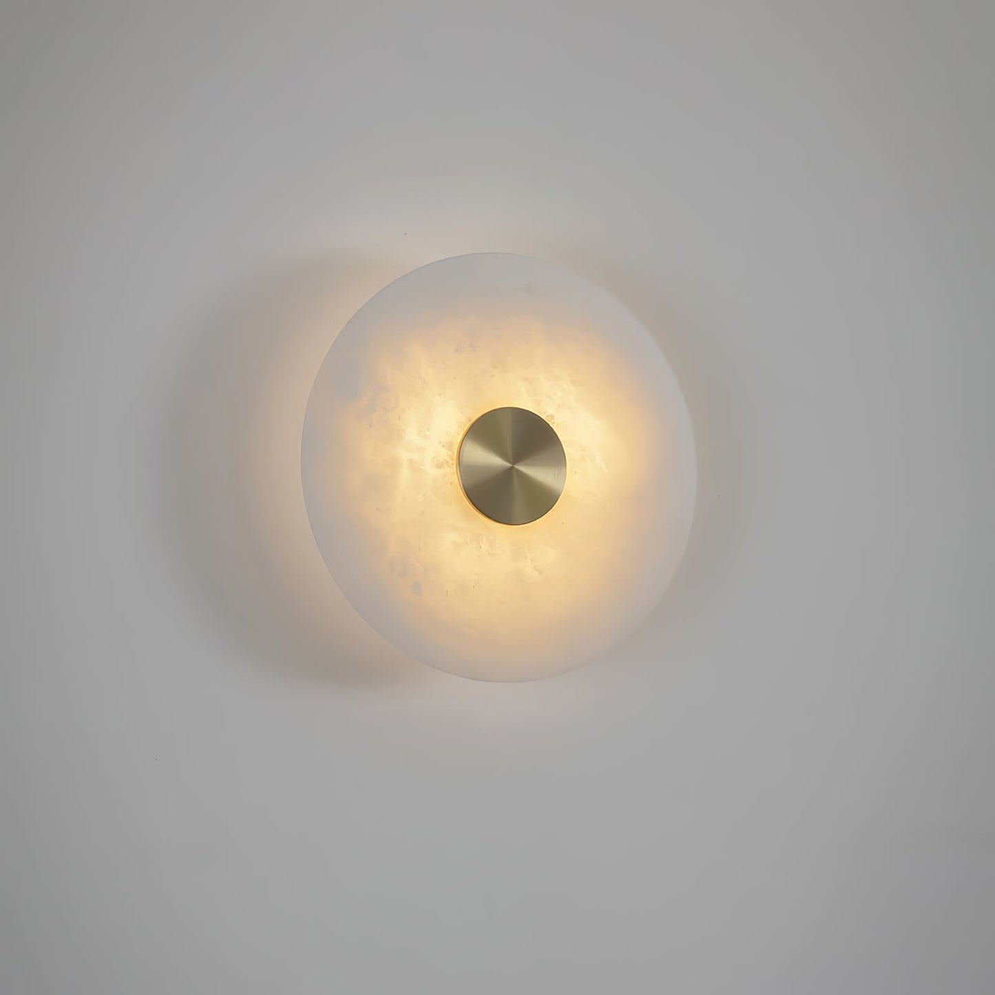 Disc Shaped Alabaster Wall Light ∅ 11.8″ x H 2.8″ / Brass & White / Warm Light Wall lamp