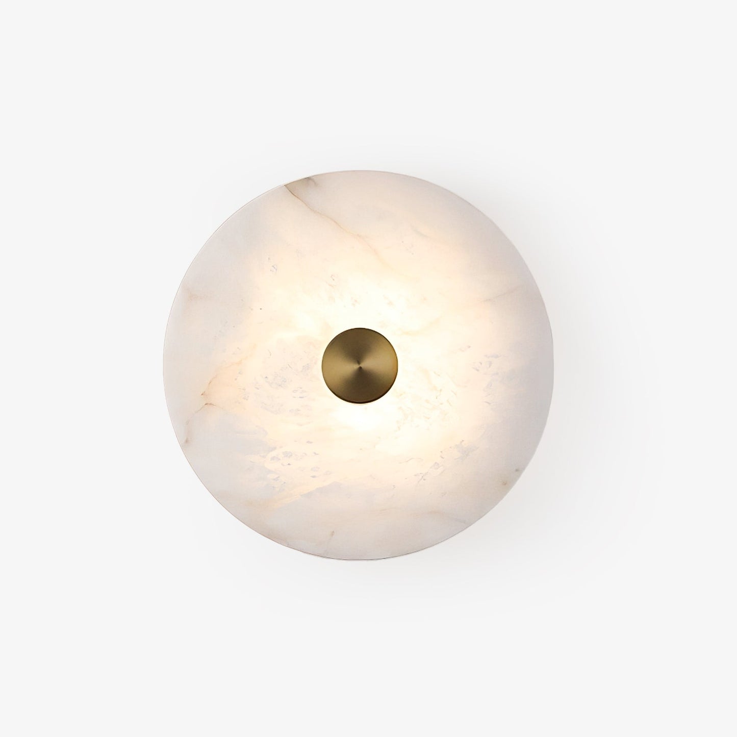 Disc Shaped Alabaster Wall Light ∅ 13.8″ x H 2.8″ / Brass & White / Warm Light Wall lamp