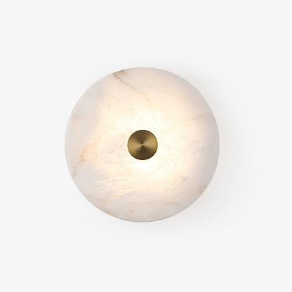 Disc Shaped Alabaster Wall Light ∅ 13.8″ x H 2.8″ / Brass & White / Warm Light Wall lamp