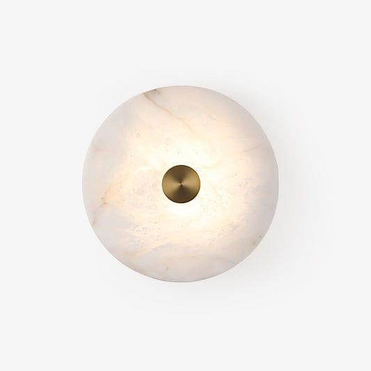 Disc Shaped Alabaster Wall Light ∅ 13.8″ x H 2.8″ / Brass & White / Warm Light Wall lamp