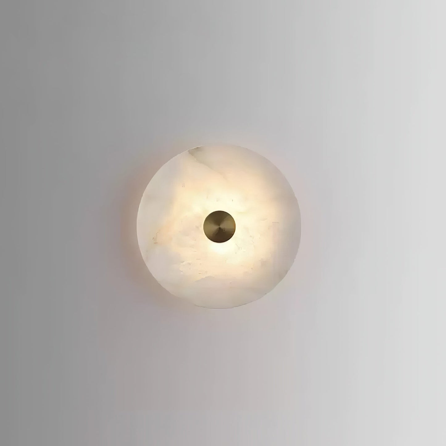 Disc Shaped Alabaster Wall Light ∅ 9.8″ x H 2.8″ / Brass & White / Warm Light Wall lamp