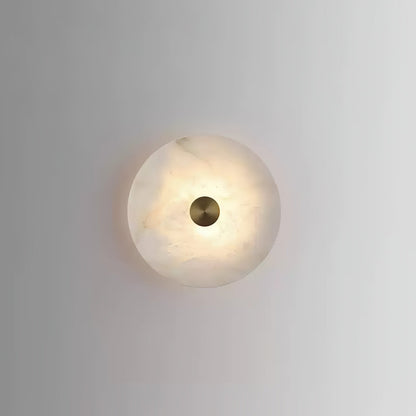 Disc Shaped Alabaster Wall Light ∅ 9.8″ x H 2.8″ / Brass & White / Warm Light Wall lamp
