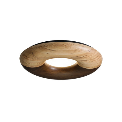 Donut Wood Ceiling Light ∅ 31.5’’ x H 4.3’’ / Wood & Walnut Color / Warm Light Ceiling lamp