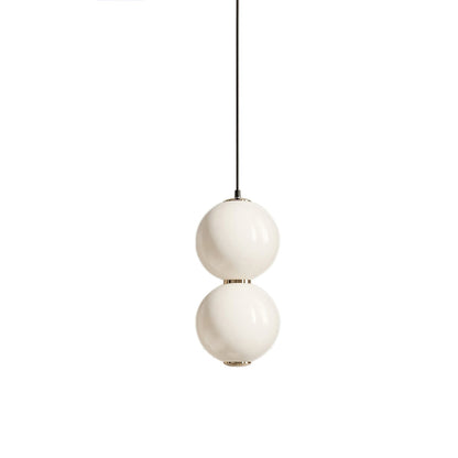 Double Globe Pendant Lamp 2 Heads ∅ 7.1″ x H 14.6″ / Dia 18cm x H 37cm / Gold & White / Warm Light Pendant light