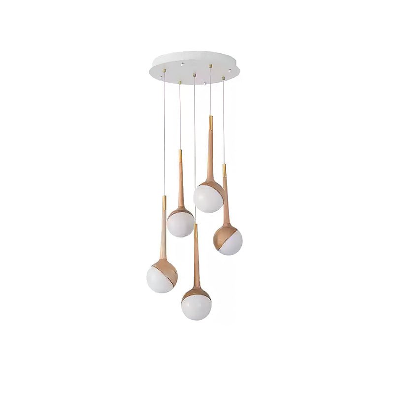 Droplet Chandelier 5 Heads: ∅ 19.7’’ x H 43.3’’ / Wood Color / Warm Light Chandelier