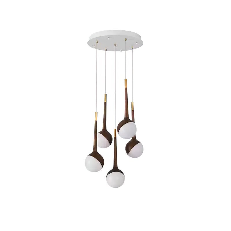 Droplet Chandelier 5 Heads: ∅ 19.7’’ x H 43.3’’ / Walnut Color / Warm Light Chandelier