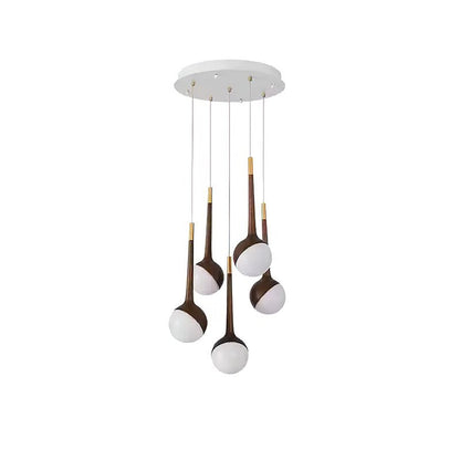 Droplet Chandelier 5 Heads: ∅ 19.7’’ x H 43.3’’ / Walnut Color / Warm Light Chandelier