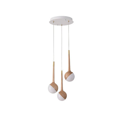 Droplet Chandelier 3 Heads: ∅ 15.7’’ x H 43.3’’ / Wood Color / Warm Light Chandelier