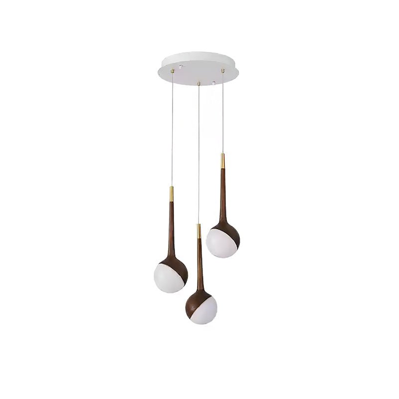 Droplet Chandelier 3 Heads: ∅ 15.7’’ x H 43.3’’ / Walnut Color / Warm Light Chandelier