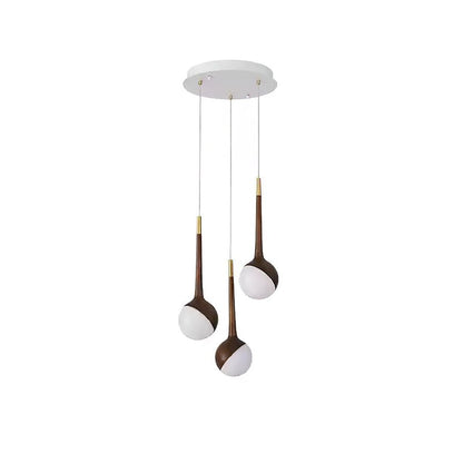 Droplet Chandelier 3 Heads: ∅ 15.7’’ x H 43.3’’ / Walnut Color / Warm Light Chandelier
