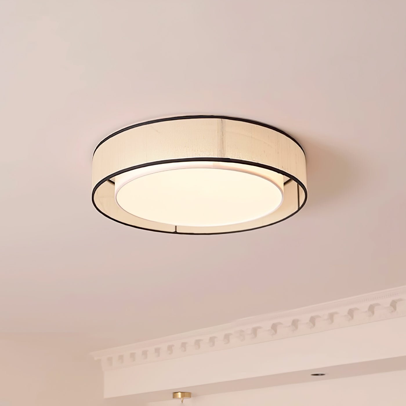 Drum Rould Ceiling Lamp ∅ 15.7″ x H 3.9″ / Dia 40cm x H 10cm / Beige Linen & White Acrylic Ceiling lamp