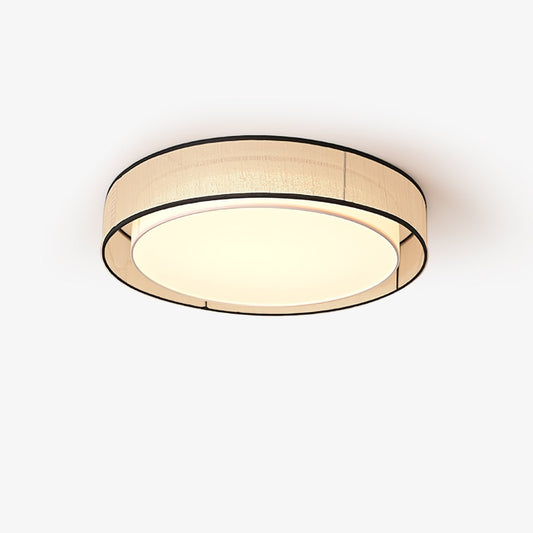 Drum Rould Ceiling Lamp ∅ 19.7″ x H 3.9″ / Dia 50cm x H 10cm / Beige Linen & White Acrylic Ceiling lamp