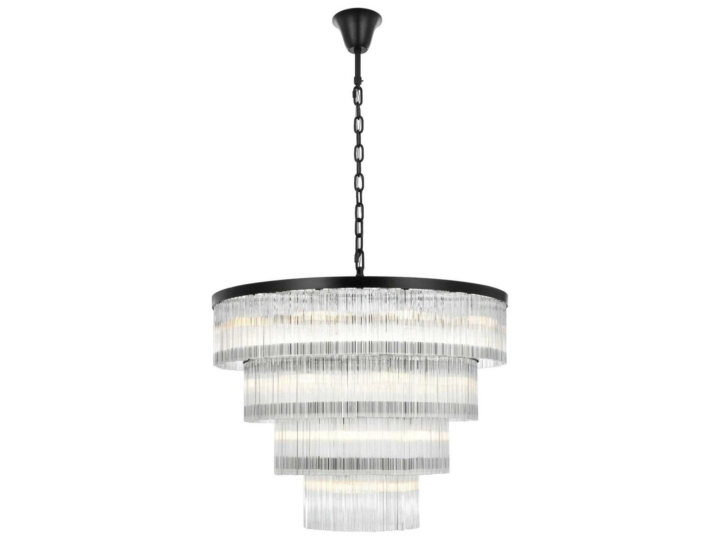 Elegant Lighting Harlow 28-Light Black Tiered Chandelier with Clear Ribbed Glass