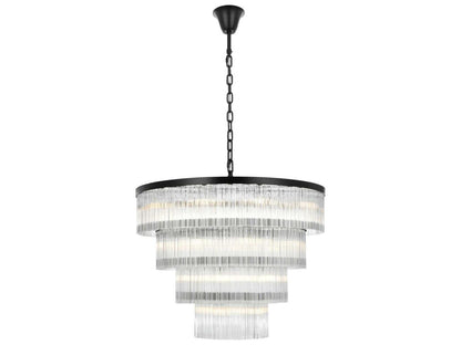 Elegant Lighting Harlow 28-Light Black Tiered Chandelier with Clear Ribbed Glass