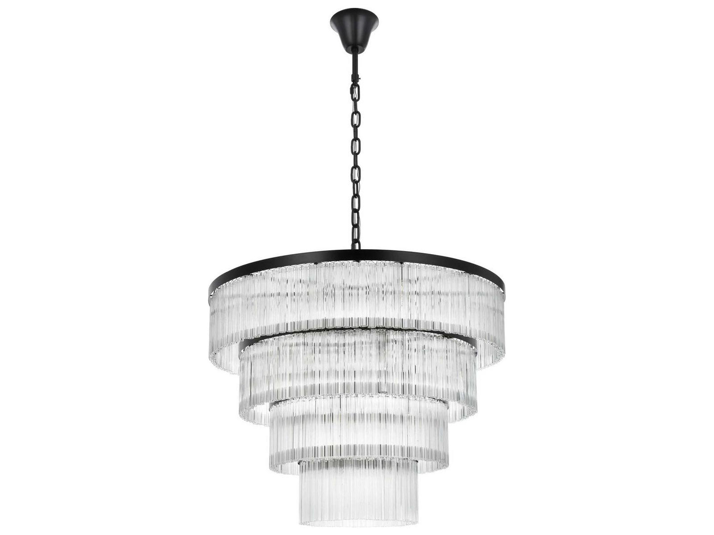 Elegant Lighting Harlow 28-Light Black Tiered Chandelier with Clear Ribbed Glass